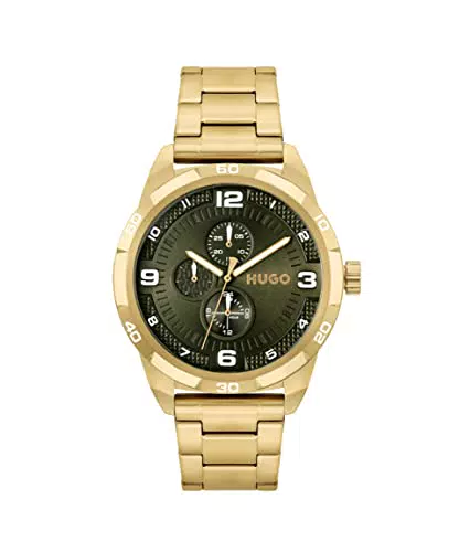 Hugo Orologio Analogico Multifunzione al Quarzo da Uomo con Cinturino in Acciaio Inossidabile Dorato - 1530277