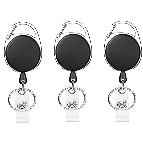 HUSHAX 3 Pezzi Clip a Bobina, Retrattile Bobina Badge con Portachiavi a Moschettone