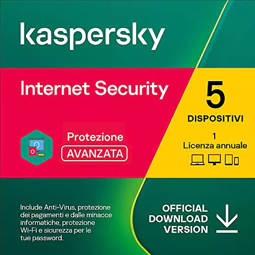 Kaspersky Internet Security 2023, 5 Dispositivi, 1 Anno
