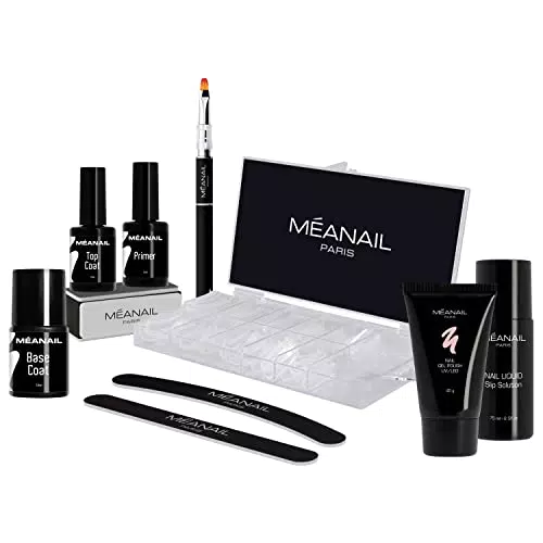 Kit Ricarica Polygel • Ricostruzione Unghie Finte • Primer Base Top Coat Slip Solution Lima Pennello • Norme EU • Méanail