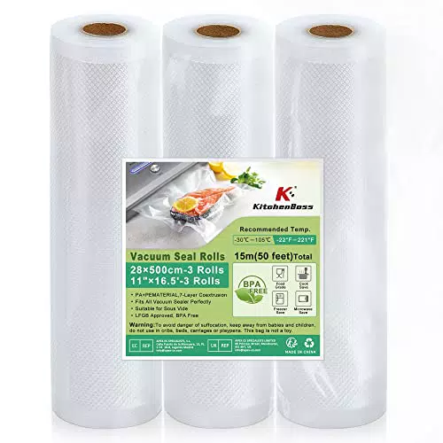 KitchenBoss Sacchetti Sottovuoto per Alimenti Rotolo Sottovuoto Alimenti senza BPA, 3 Rotolo 28x500cm