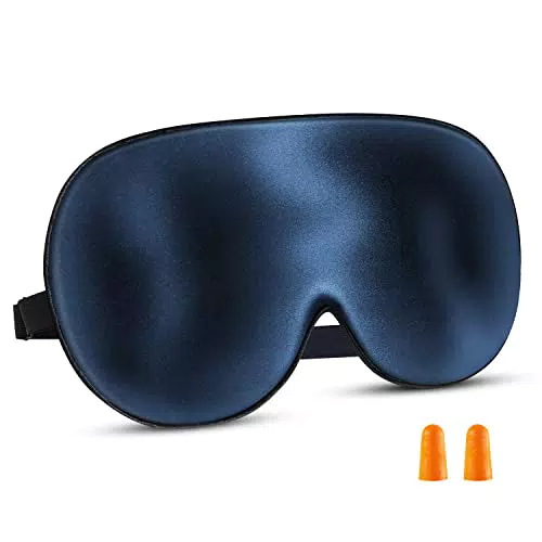 Mascherina per Dormire, Mascherina per Occhi Luci per Donna e Uomo con Tappi per Orecchie e Cinghia Comoda Orientabile - Blu
