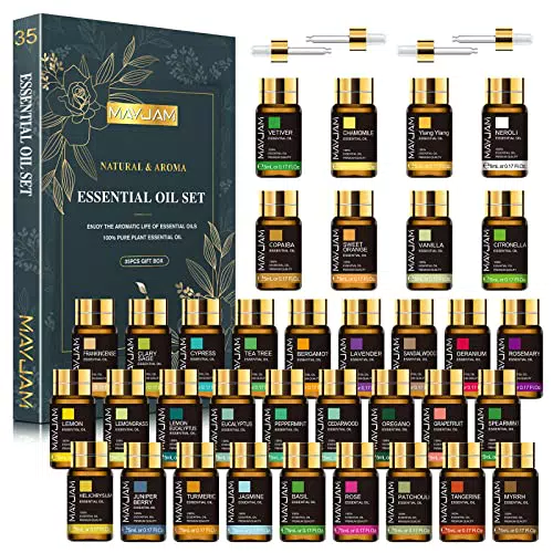 MAYJAM Oli Essenziali per Diffusori 35 x 5ml, Set Regalo Oli Essenziali Naturali per Aromaterapia