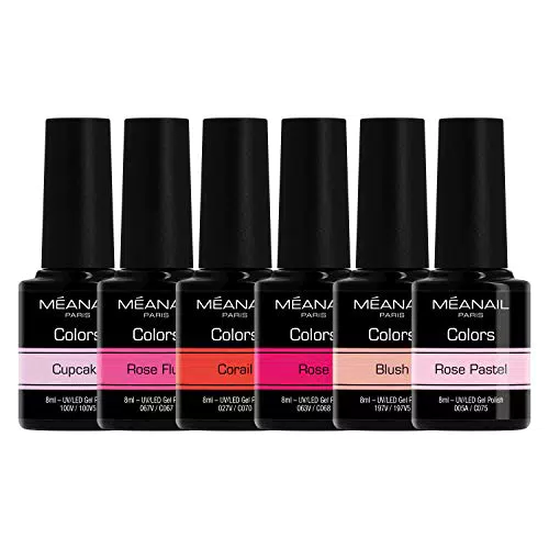 Méanail Paris • Cofanetto 6 Smalti Semipermanenti per Unghie Gel UV LED • Set Rosa da 6 Colori Manicure Pedicure Nail Polish Soak Off • Vegan & Cruelty Free Norme CE Europee
