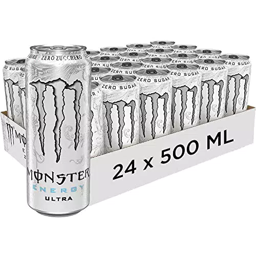 Monster Energy Ultra White 24 Lattine da 500 ml, Energy Drink Zero Zuccheri e poche Calorie