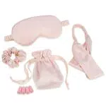 MWOOT Maschera per Dormire di raso con Borsa + Elastici e Fascia per Capelli + Tappi per Orecchie