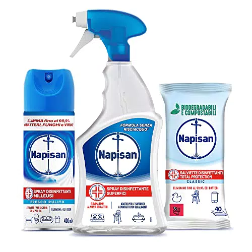 Napisan Kit Cura della Casa, Spray Igienizzante Classico 750 ml + 40 Salviette Igienizzanti Biodegradabili