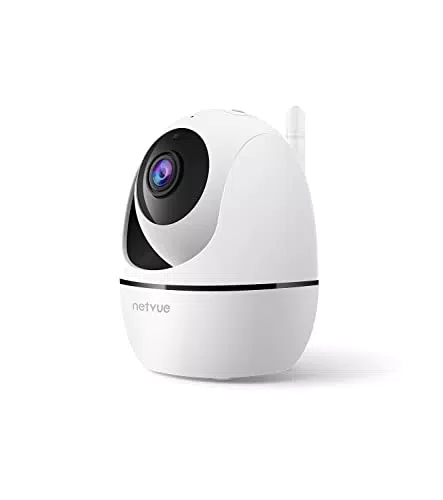 Netvue Telecamera Wifi Interno, Videocamera Sorveglianza con Visione Notturna, Telecamera 360 Gradi, Baby Monitor Compatibile con Alexa, Rilevamento di Movimento, Audio Bidirezionale