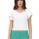Only ONLLEELO S/S Back Pullover Knt Noos T-Shirt, Eggnog