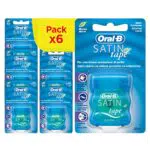 Oral-B Filo Interdentale Satin Floss Al Sapore Di Menta 25m. Resistente a strappi e sfilacciamenti. Confezione da 6