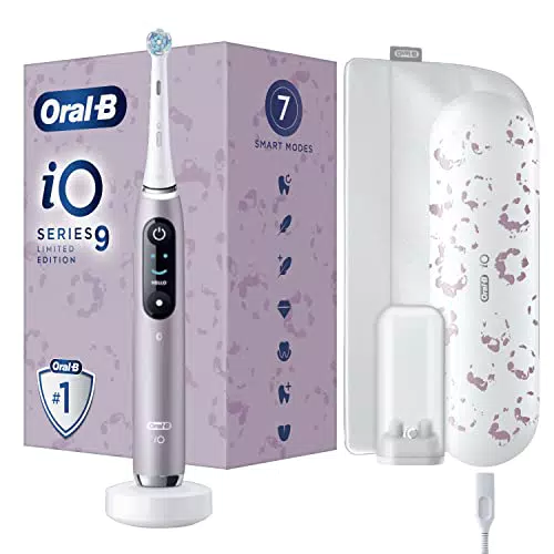 Oral-B Spazzolino Elettrico Ricaricabile iO9, 1 Testina, 1 Astuccio Magnetico, 1 Custodia da Viaggio Ricaricabile, 1 Unita' (Confezione da 1), Rosa Quarzo