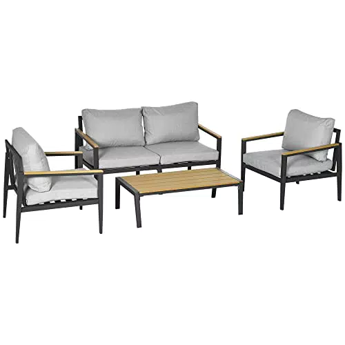Outsunny Salotto da Esterni da 4 Pezzi con Divanetto
