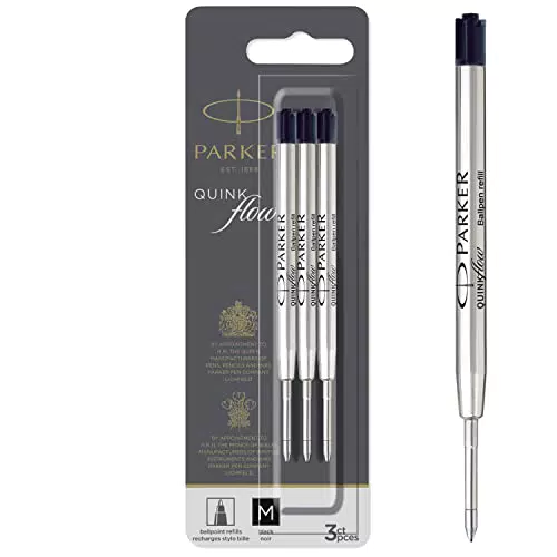PARKER QUINKflow ricariche inchiostro per penne a sfera, punta media, nero, 3 pezzi