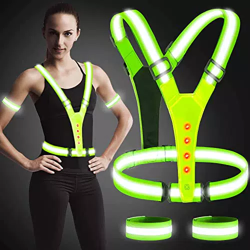 PKCHYE Gilet Riflettente LED 5 Pezzi Luce Running Gilet Alta visibilità LED Gilet Catarifrangente Sicurezza Unisex LED Giubbotto Catarifrangente Impermeabile per Jogging Corsa Running Ciclismo