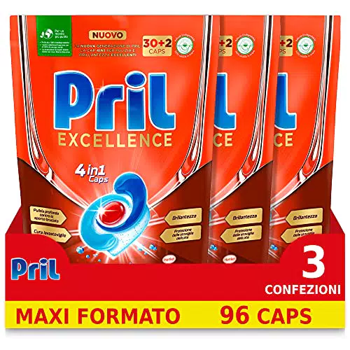Pril Excellence 4in1 Caps, Detersivo Lavastoviglie in Caps a dissoluzione rapida