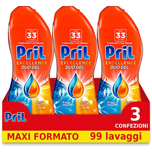 Pril Excellence Duo Gel, Detersivo in Gel, 3 Confezioni