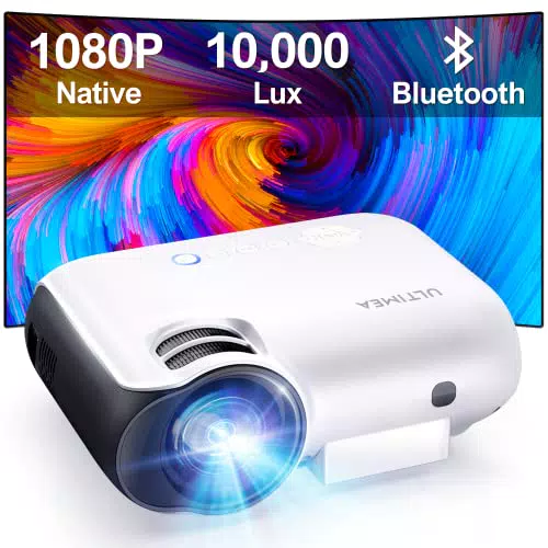 Proiettore Full HD 1080P Nativo, Ultimea Videoproiettore con 10000 Lumens, Proiettore Portatile Bluetooth, Mini Proiettore Compatibile con TV Stick/Laptop/HDMI/USB per Home Cinema Esterno