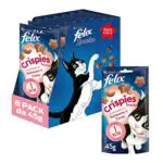 Purina Felix Crispies Snack per Gatti Aromatizzati con Salmone e Trota, 8 Confezioni da 45g