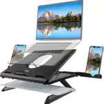 rattantree Supporto PC Portatile, Angolazione 9 Regolabile Porta Ventilato Desktop Porta PC Pieghevole Supporto con porta telefono per MacBook
