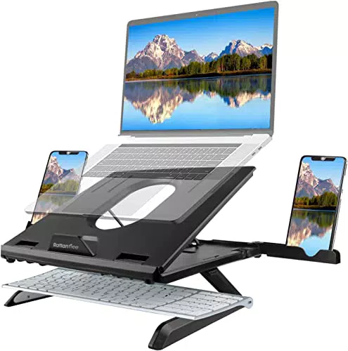 rattantree Supporto PC Portatile, Angolazione 9 Regolabile Porta Ventilato Desktop Porta PC Pieghevole Supporto con porta telefono per MacBook
