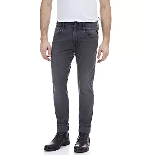 Replay Anbass Hyperflex Re-Used Jeans Uomo, Grigio,