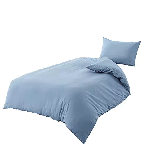 RUIKASI Set Copripiumino Singolo 135x220 e Federe 50x83 in Morbida Microfibra Traspirante Estive Tinta Unita Spa Blu