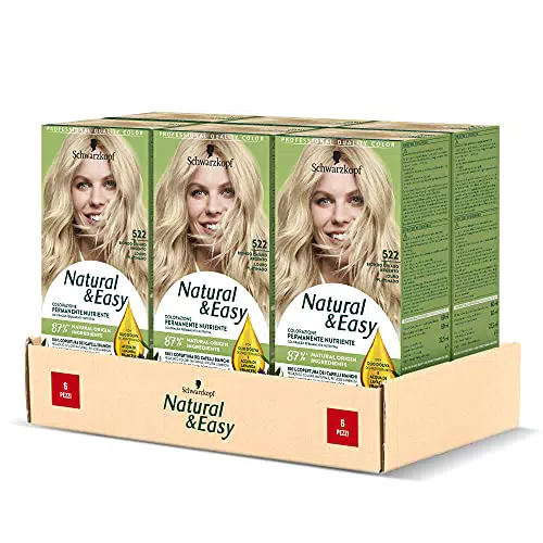 Schwarzkopf, Natural & Easy, Tinta per Capelli Permanente, Tonalità 522 Biondo Chiaro Argento, 6 pz