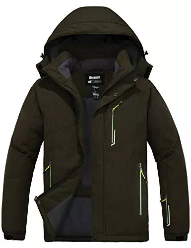 Skieer Giubbotto da Viaggio a Vento Giaccone Sport Invernale Parka in Pile Imbottita Calda Cappotto da Passeggio all'Aperto Sport Uomo Verde Militare XL