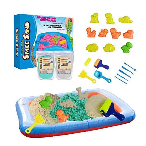 Space Sand 1.8kg Dinosauri Set 20 Pezzi, 10 stampi con Dinosauri e sabbia magica cinetica