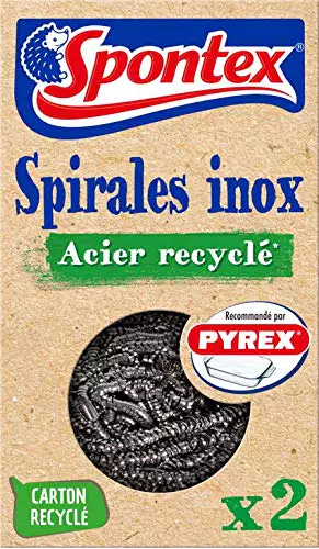 SPONTEX Spirale in acciaio riciclato, 2 spirali in acciaio inox disincrostanti