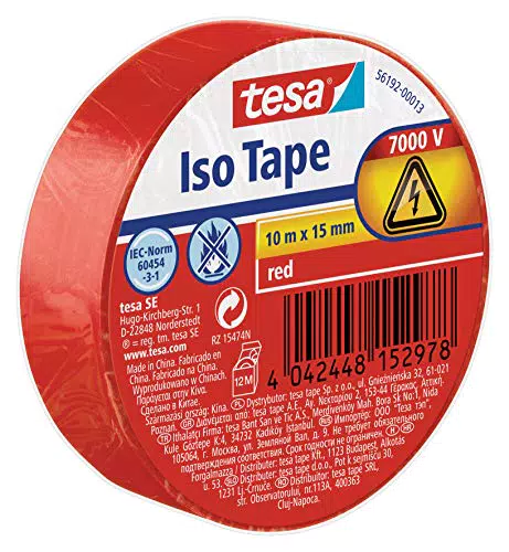tesa 56192-00013-02 Nastro Isolante, Rosso, 1 Rotolo