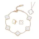 TOFBS Parure da Gioielli con Quadrifoglio: collana, bracciale e orecchini
