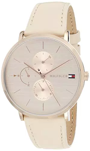 Tommy Hilfiger Orologio Analogico Multifunzione al Quarzo da Donna con Cinturino in Pelle Beige - 1781948