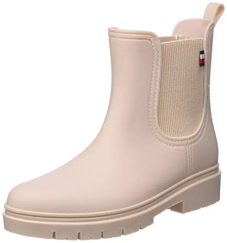 Tommy Hilfiger Stivale da Pioggia Opaco alla Caviglia con Elastico, Donna, Fard nebbioso, 36