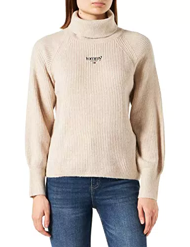 Tommy Jeans Tjw Rlxd-Maglione a Tartaruga Pullover, Stony Beige