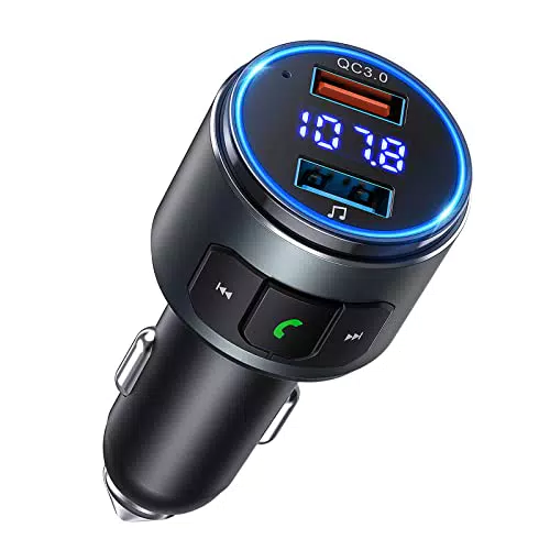 Trasmettitore FM Bluetooth 5.0, FM Trasmettitore per Auto Radio Adattatori Vivavoce Car Kit MP3 Audio Lettore Caricabatterie Auto con QC 3.0 o 5V/2.4A