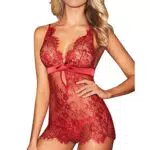 UMIPUBO Camicia da Notte in Pizzo, Intimo Donna Lingerie (Rosso, S-M)