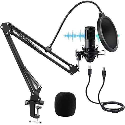 UYIKOO Microfono a Condensatore USB, Microfono Professionale con Supporto Antiurto