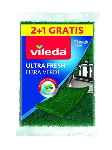 Vileda Ultra Fresh Fibra Verde Spugna, Formato 2+1