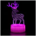 ZNZ Luci Notturna 3D, Lampada del Buonumore tattile a Illusione Ottica a LED con Telecomando, motivo alce