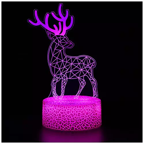 ZNZ Luci Notturna 3D, Lampada del Buonumore tattile a Illusione Ottica a LED con Telecomando, motivo alce