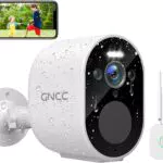 GNCC Kit Videocamera Sorveglianza Batteria FHD, con Visione Notturna e Allarme Sonoro e Luminoso con Hub