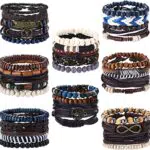 KALVICA 30 Pezzi Braccialetto di Pelle per Uomo Donna Bracciale Intrecciato Albero della Vita Regolabile Bracciale Multistrato Vintage Braccialetto di Perline di Legno
