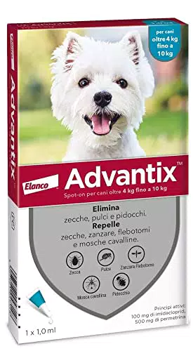 Advantix spot-on antiparassitario per cani da 4kg a 10kg, 1 pipetta