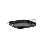 Alessi Pots&Pans Bistecchiera in Alluminio 18/10 con Rivestimento Antiaderente, Nero
