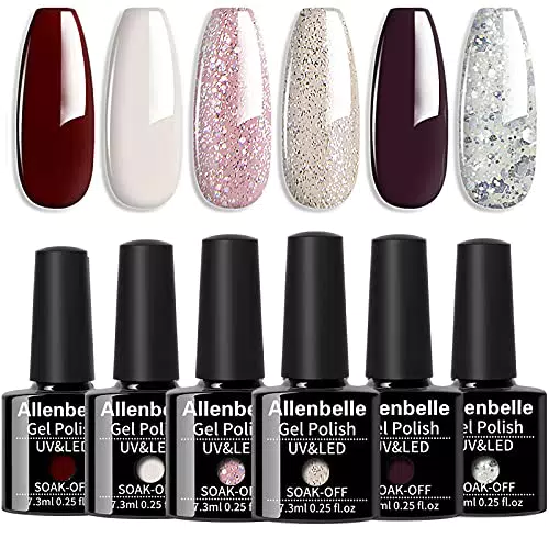 Allenbelle Smalto Semipermante Per Unghie Kit In Gel Uv Led, kit di 6 pezzi