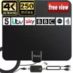 Antenna TV Digitale Interna con Amplificatore Segnale per 4K 1080p VHF UHF DVB-T/DVB-T 2 Canali Gratuiti