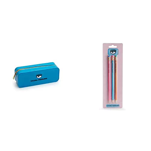 Astuccio/Pochette Chiara Ferragni x Pigna, Azzurro & Set 3 matite assortite