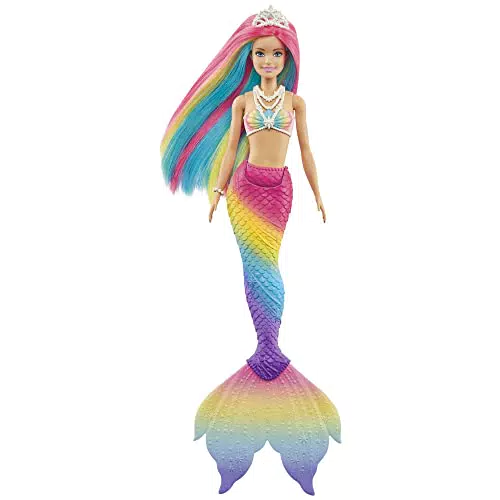 Barbie Dreamtopia Sirena Cambia Colore - Bambola con Look Arcobaleno - Corpetto con Dettagli Marini - Colori Neon Accesi - Regalo Bambini 3-7 Anni