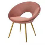 Baroni Home Poltrona Imbottita Circolare in Velluto con Gambe in Ferro Dorato, Rosa Cipria